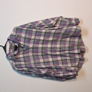 Vintage 90s Eddie Bauer Purple Plaid Cotton Flannel Shirt, Size XL